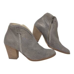Paul Green Boots Womans 9 Banzai Block Heel Perforated Leather Booties grey